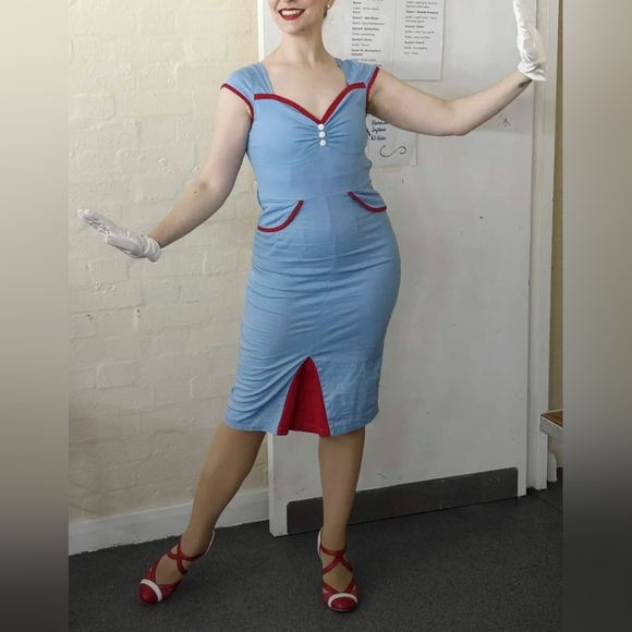 Lindy Bop Blue And Red Dress - Picture 1 of 7